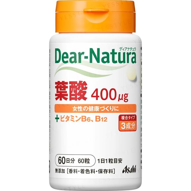 Asahi Dear-Natura Folic Acid supplement bottle, 60 day supply.