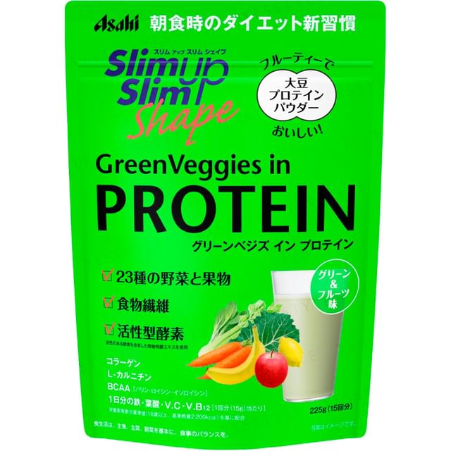 Asahi Slim Up Slim Shape Green Veggies in Protein shake mix, delicious and nutritious meal replacement for weight management