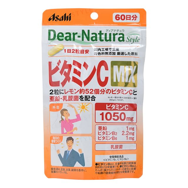 Asahi Dear-Natura Style Vitamin C Mix 60 Day Supply - Front of package showcasing supplement benefits.