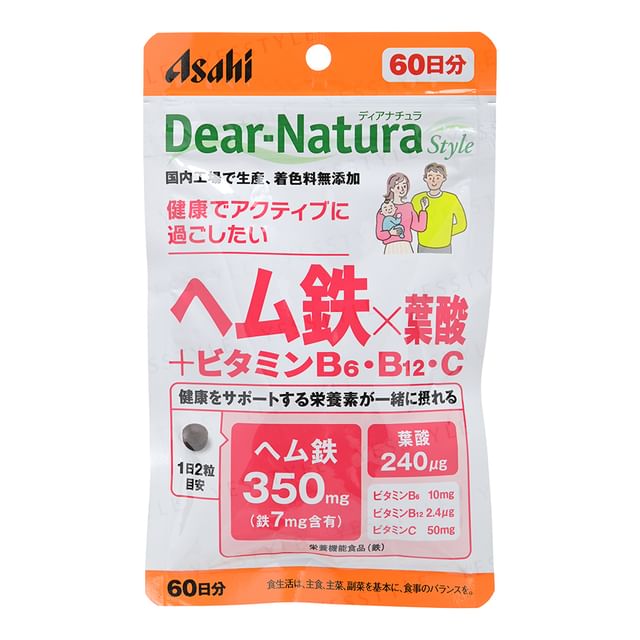 Asahi Dear-Natura Style Hem Iron, Folic Acid & Vitamin Supplement - 60 Day Supply