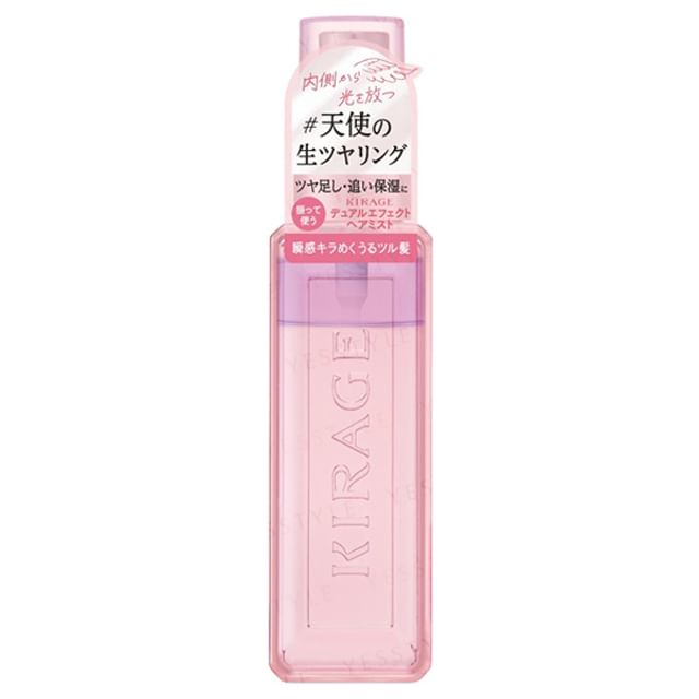 Kose Kirage Dual Effect Hair Mist bottle showcasing its dual benefits: repair and shine.