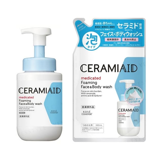 Kose Ceramiaid Foaming Face & Body Wash bottle showcasing its rich lather and gentle formula.