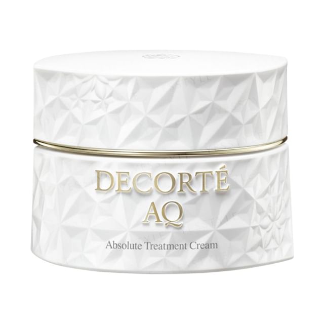 Kose DECORTE AQ Absolute Balm Cream Elastic jar and product texture.