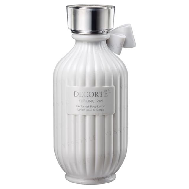 Kose DECORTÉ Kimono Rin Perfumed Body Lotion bottle with a soft, elegant design, showcasing the luxurious and hydrating skincare product.