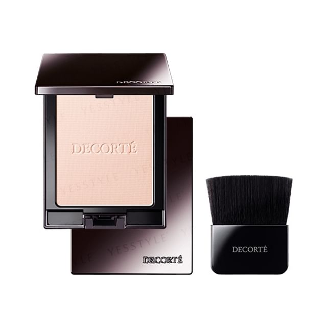 Kose DECORTE Translucent Setting Powder with luxurious puff, showcasing its fine texture and radiant finish.