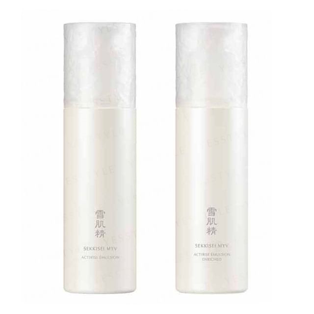 Kose Sekkisei MYV Actirise Emulsion bottle on a white background, showcasing its luxurious packaging.