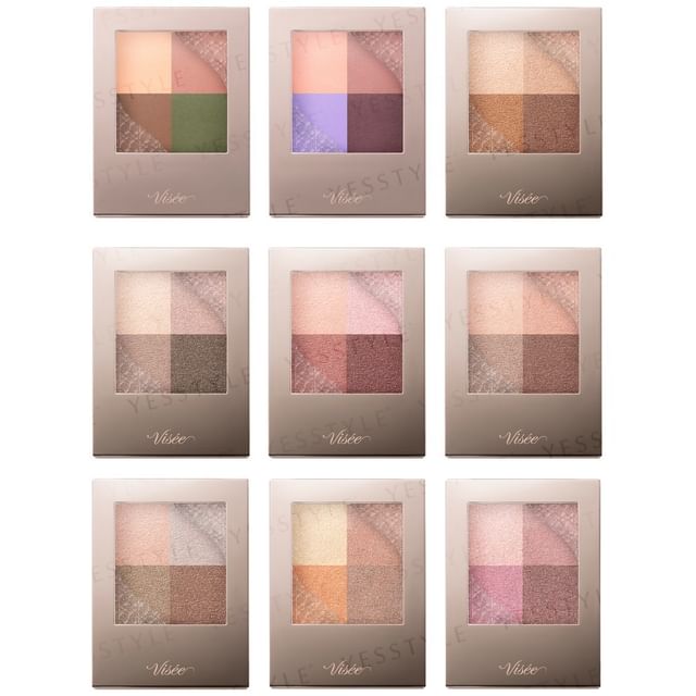 Kose Visee Nuance Matte Creator Eyeshadow Palette - Showcasing all shades in the collection, close-up detail of the texture and finish.