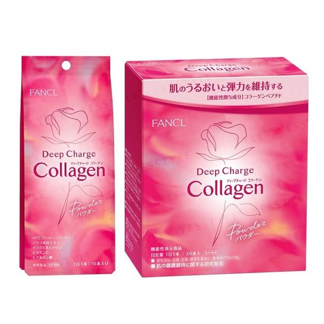 Fancl Deep Charge Collagen Powder: Improves skin elasticity, reduces wrinkles, and enhances radiance.