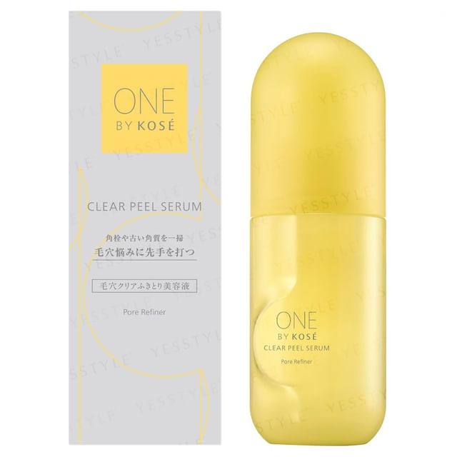 Kose One By Kose Clear Peel Serum bottle on a clean surface, showcasing its texture and packaging.