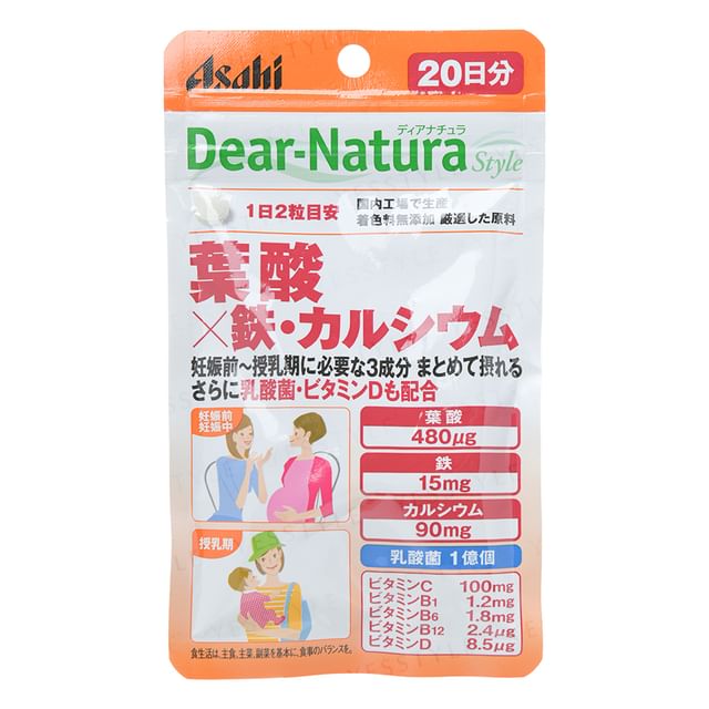 Asahi Dear-Natura Style Folic Acid, Iron, and Calcium Supplement - 60 Days Supply