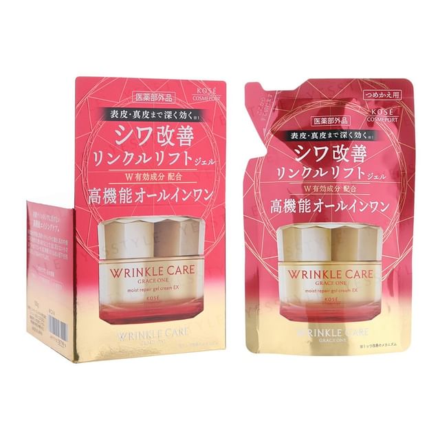 Kose Grace One Wrinkle Care Moist Repair Gel Cream EX - close up showing the texture and packaging.