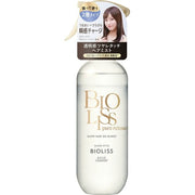 Kose Bioliss Pure Retouch Glow Hair Oil In Mist bottle with a shimmering, healthy glow reflecting on the hair.