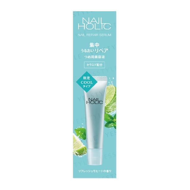 Kose Nail Holic Nail Repair Serum Cool - Close-up of serum applicator on healthy nails