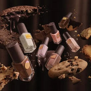 Kose Nail Holic Winter Sweet Biscuit Nail Color bottle and swatches of the polish on nails.