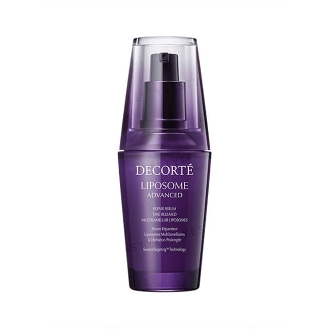 Kose DECORTE Liposome Advanced Repair Serum bottle displayed on a clean, minimalist background.