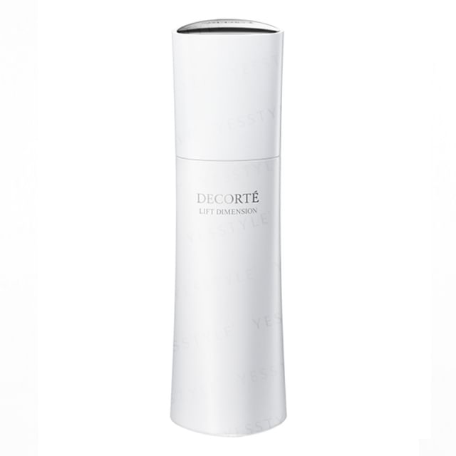 Kose DECORTE Lift Dimension Ever Bright Plump Emulsion bottle on a white background, showcasing its luxurious packaging.