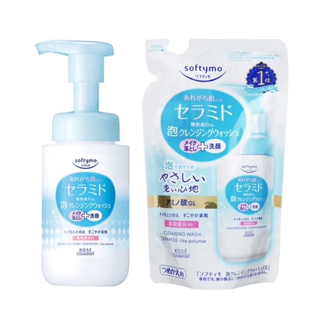 Kose Softymo Ceramide Foam Cleansing Wash bottle showing creamy lather.
