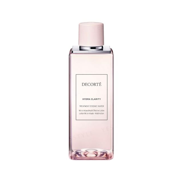 Kose DECORTE Hydra Clarity Medicated Treatment Essence Water bottle on a clean background showcasing its clarity and elegant packaging.
