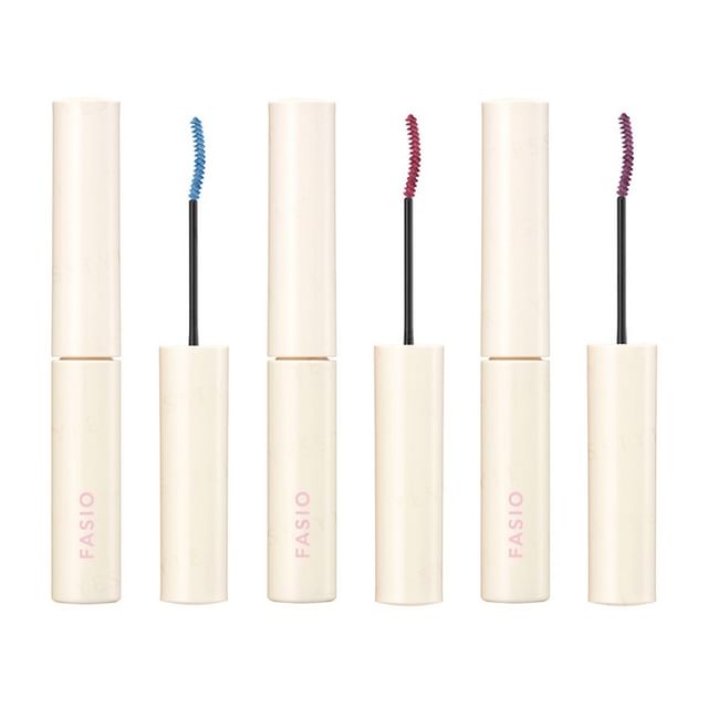 Kose Fasio Eyelash-grade Film Mascara Extra-Fine Kasumisou Bouquet Limited Edition: Close-up of the mascara wand and packaging, highlighting the delicate Kasumisou-inspired design and the lengthening, defining results on lashes.