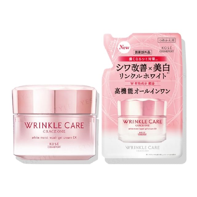 Kose Grace One Wrinkle Care White Moist Repair Gel Cream EX - Anti-aging and whitening all-in-one skincare.