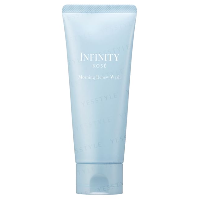 Kose INFINITY Morning Renew Wash bottle and foamy lather, showcasing its luxurious texture.