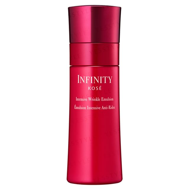 Kose INFINITY Intensive Wrinkle Emulsion: Close-up of the luxurious emulsion showing texture and packaging.