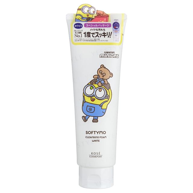 Kose Softymo White Cleansing Foam Minions Edition - close up of tube showcasing Minions characters.