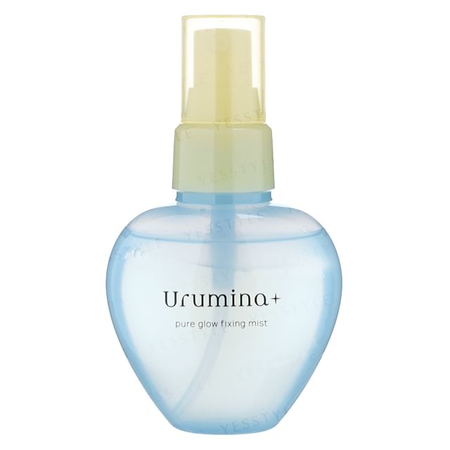 Kose Urumina+ Pure Glow Fixing Mist bottle displayed on a clean surface, showcasing its sleek packaging and highlighting the radiant glow it provides.