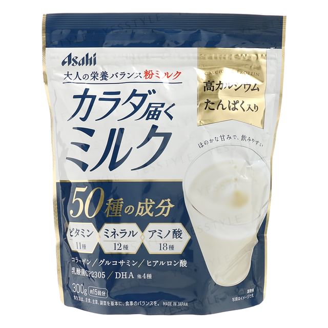 Asahi Karada Todoku Milk carton, highlighting enhanced nutrient absorption for better health.