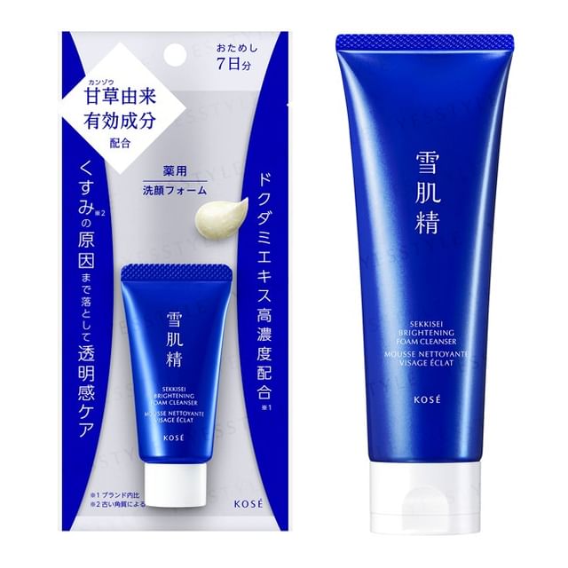 Kose Sekkisei Brightening Foam Cleanser bottle and lathered foam