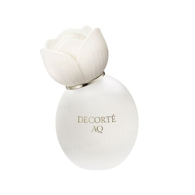 Kose DECORTÉ AQ Hair Mist bottle showcasing luxurious packaging and luminous hair result