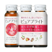 Shiseido Pure White Drink: Advanced brightening supplement for radiant and even-toned skin. Close-up of bottle and ingredients.