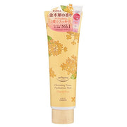 Kose Softymo Osmanthus & Hyaluronic Acid Cleansing Foam bottle and lathered foam, highlighting the product's texture and ingredients.