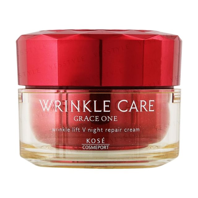 Kose Grace One Wrinkle Care Wrinkle Lift V Night Repair Cream jar and packaging