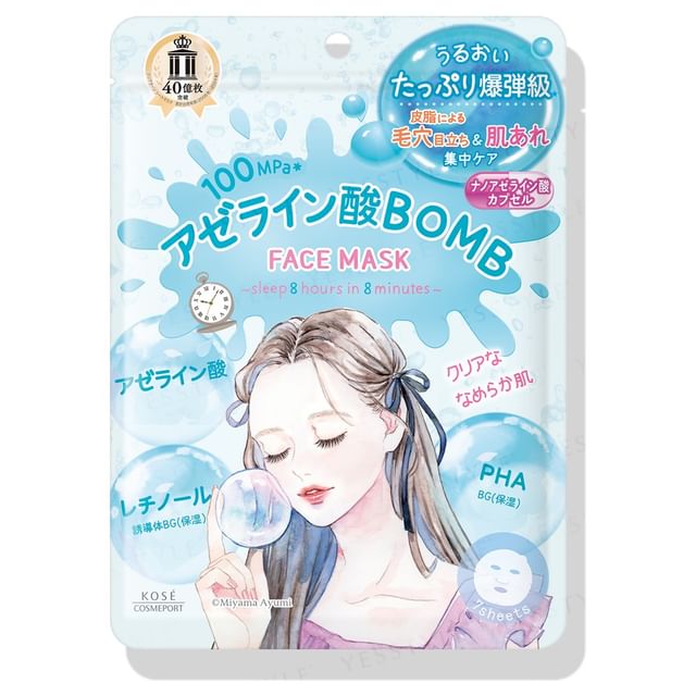 Kose Clear Turn Azelaic Acid Bomb Mask - 30 Sheet Pack for Reducing Redness and Blemishes