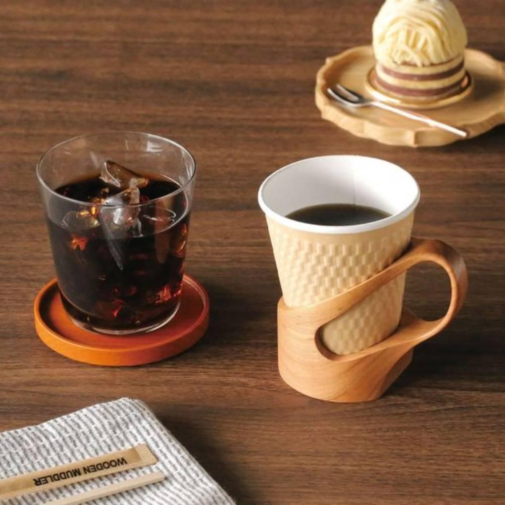Artisan Hand-Carved Cherry Wood Cup Holder – Elegant Natural Tableware