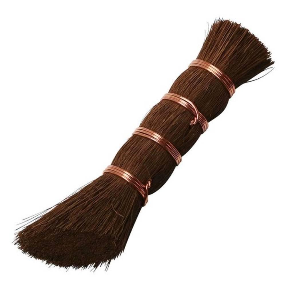 Yamaco 14cm long handle palm fiber dish scrubber featuring natural brown bristles and ergonomic wooden handle