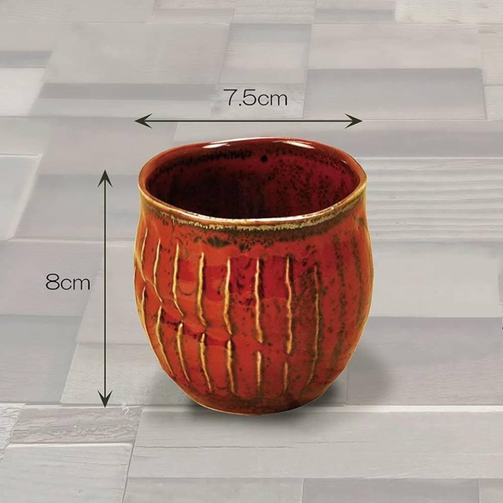 Yamaco Rustic Japanese Minoware Porcelain Teacup – Red & Yellow Handcrafted 220ml
