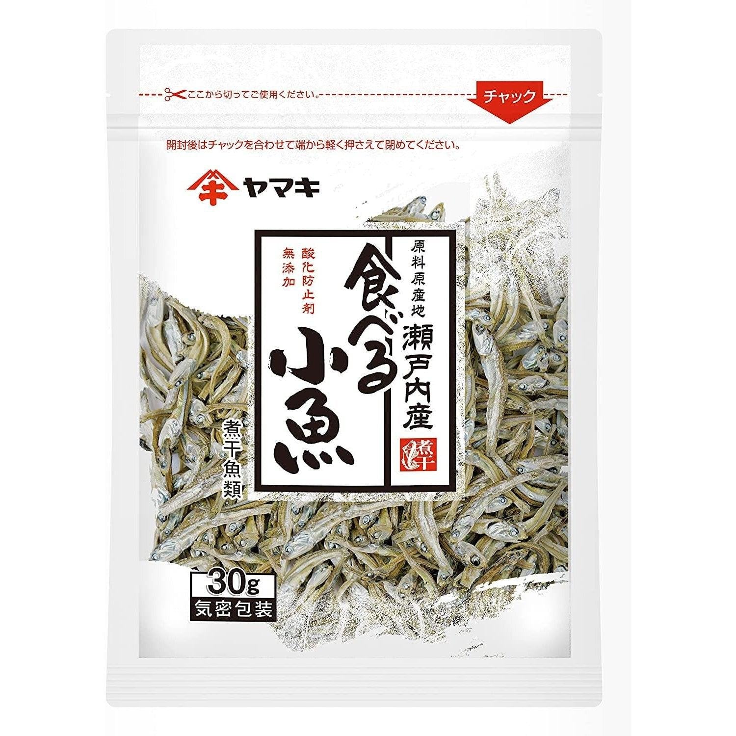 Yamaki Premium Additive-Free Dried Anchovies in a 30g blue and white resealable pouch