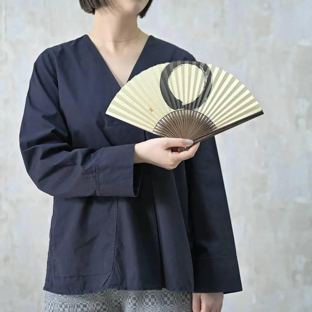 Yamani Enso Zen Circle Handheld Folding Fan 22.5 cm Japanese Bamboo Paper Sensu