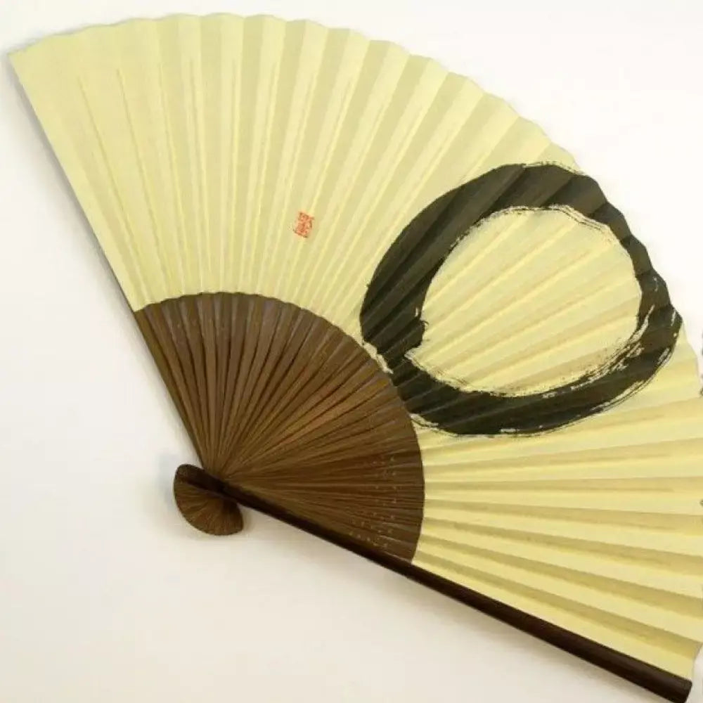 Yamani Enso Zen Circle Handheld Folding Fan 22.5 cm Japanese Bamboo Paper Sensu