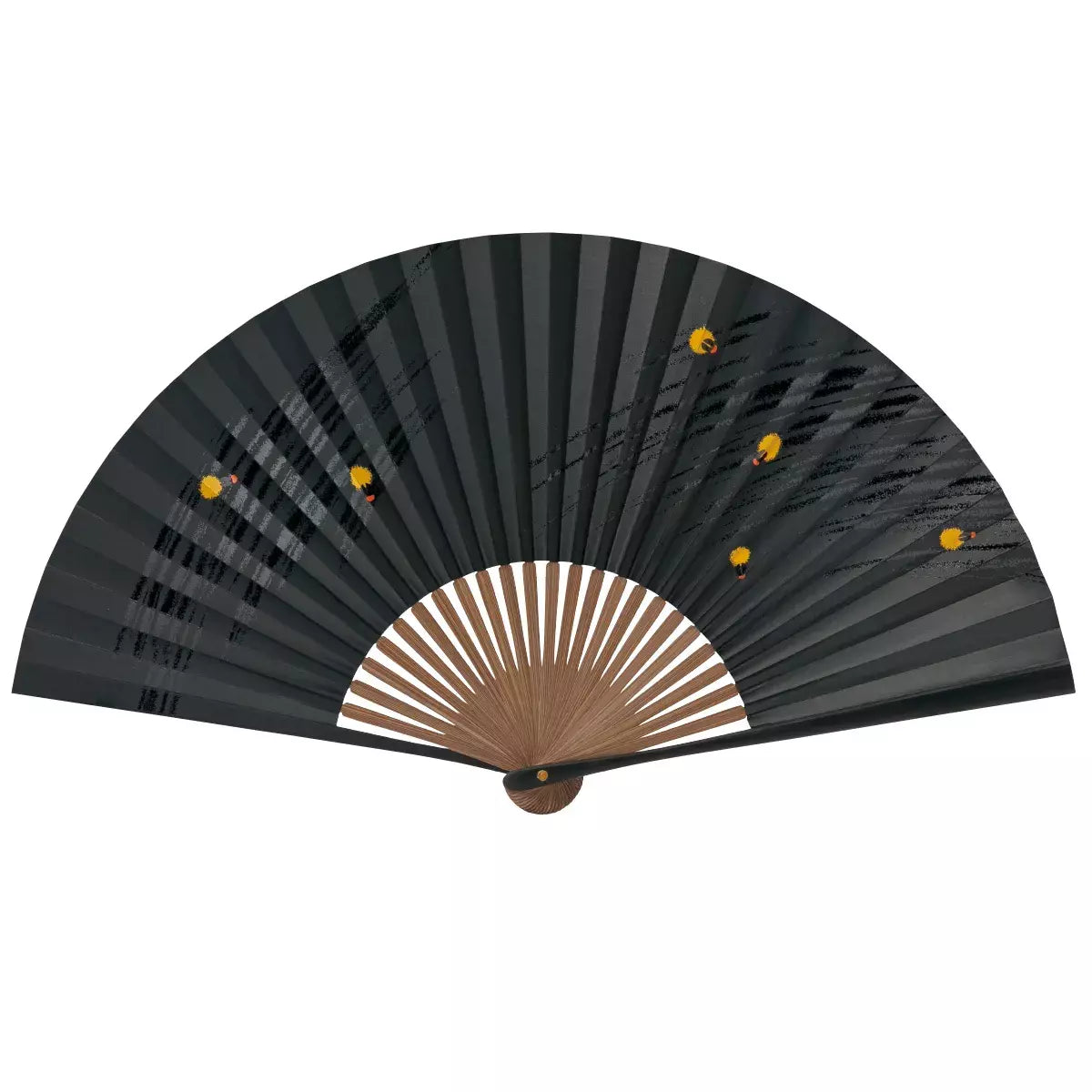 Yamani Black Firefly Design Handheld Japanese Sensu Folding Fan 22.5cm