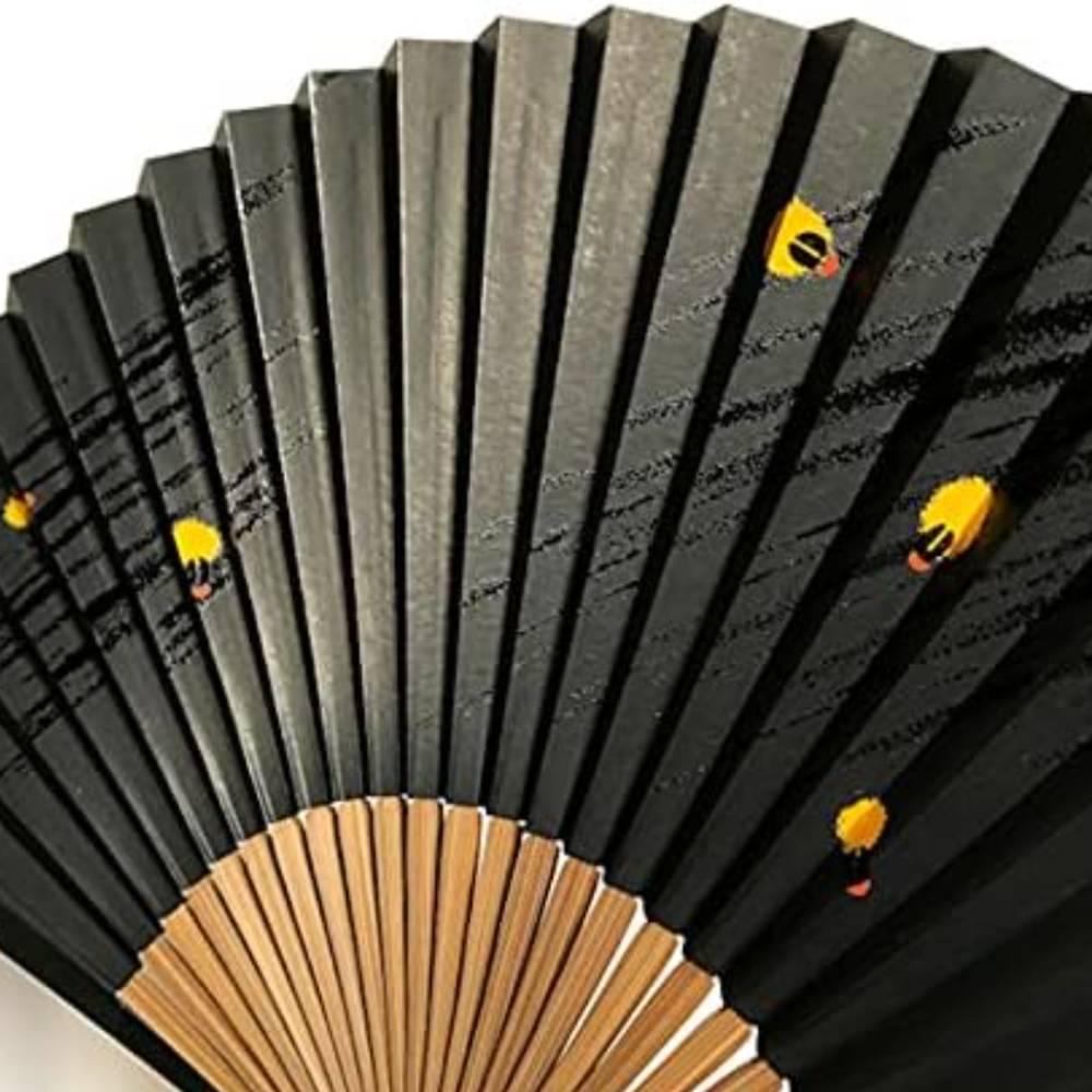 Yamani Black Firefly Design Handheld Japanese Sensu Folding Fan 22.5cm