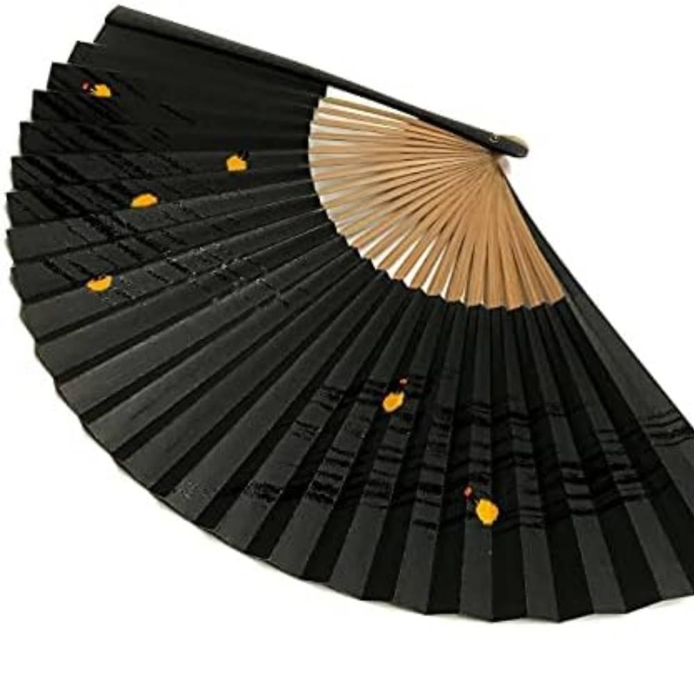 Yamani Black Firefly Design Handheld Japanese Sensu Folding Fan 22.5cm