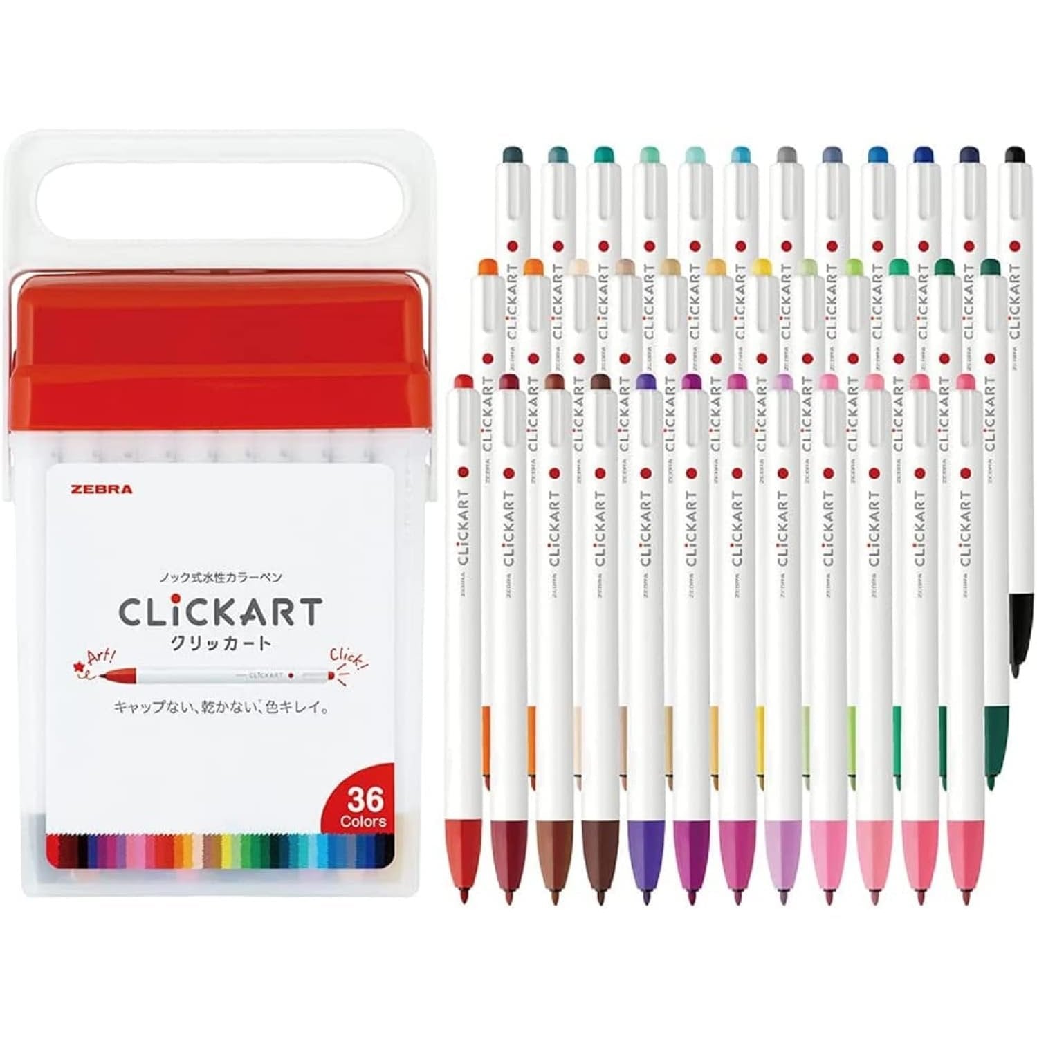 Zebra Clickart Water-Based Bullet Tip Retractable Marker Set 36 Colors