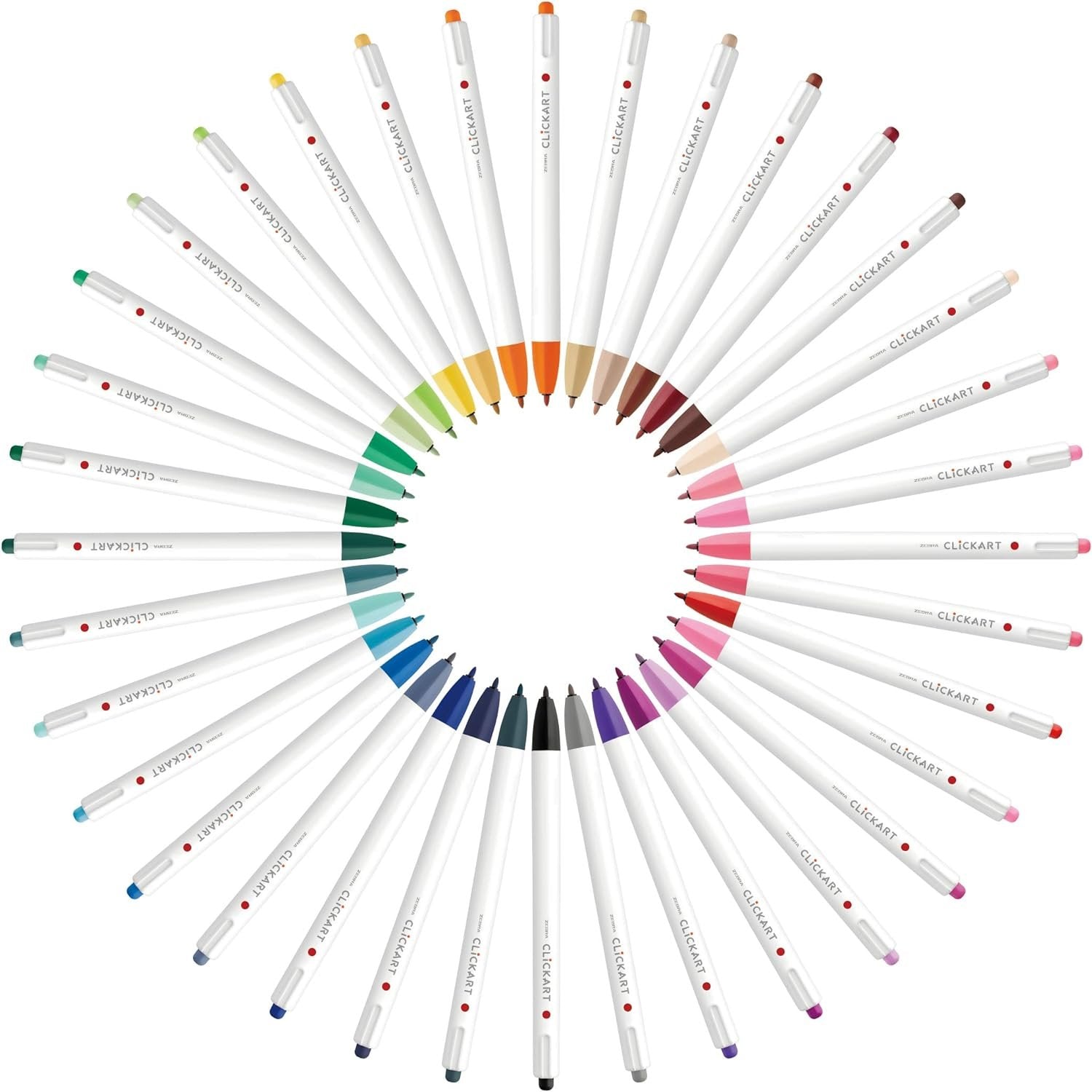 Zebra Clickart Water-Based Bullet Tip Retractable Marker Set 36 Colors
