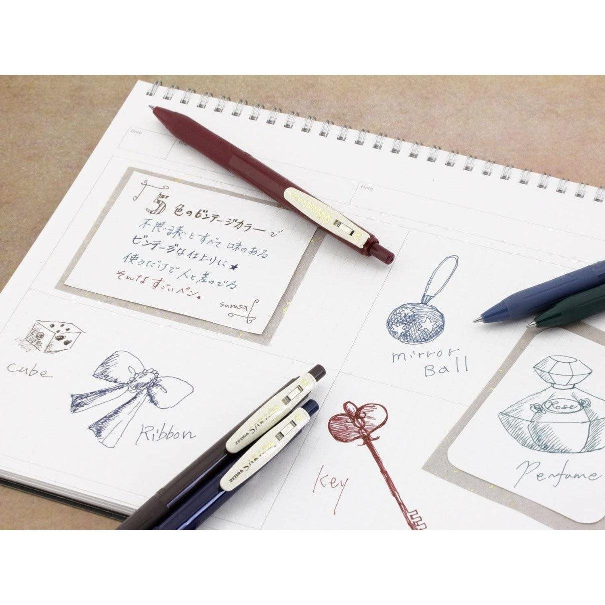 Zebra Sarasa Clip Vintage Gel Ink Pen Set 5 Colors