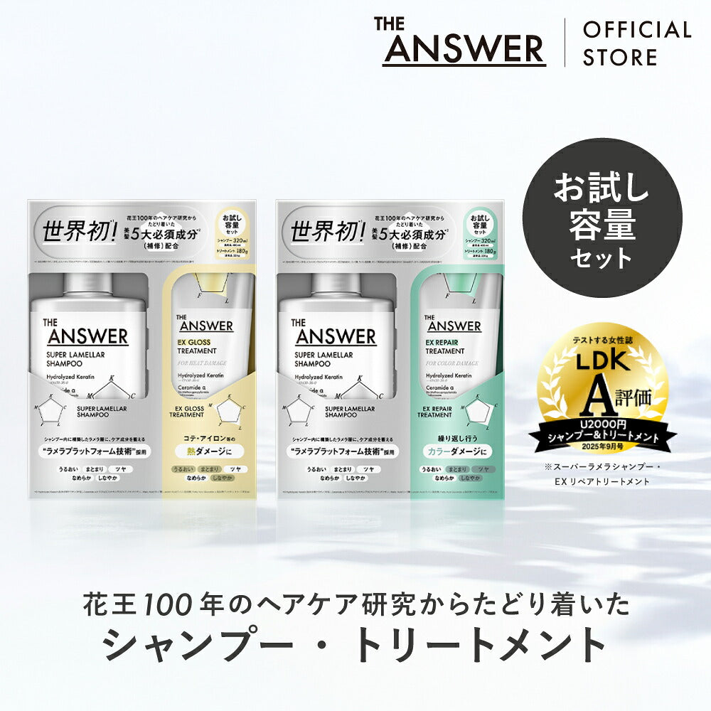THE ANSWER Super Lamellar Shampoo 320 mL and EX Treatment 180 g Trial-Volume Pair, For Heat Damage or Color Damage