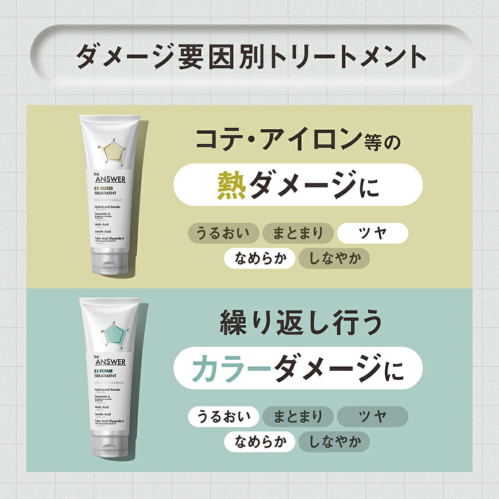 THE ANSWER Super Lamellar Shampoo 320 mL and EX Treatment 180 g Trial-Volume Pair, For Heat Damage or Color Damage