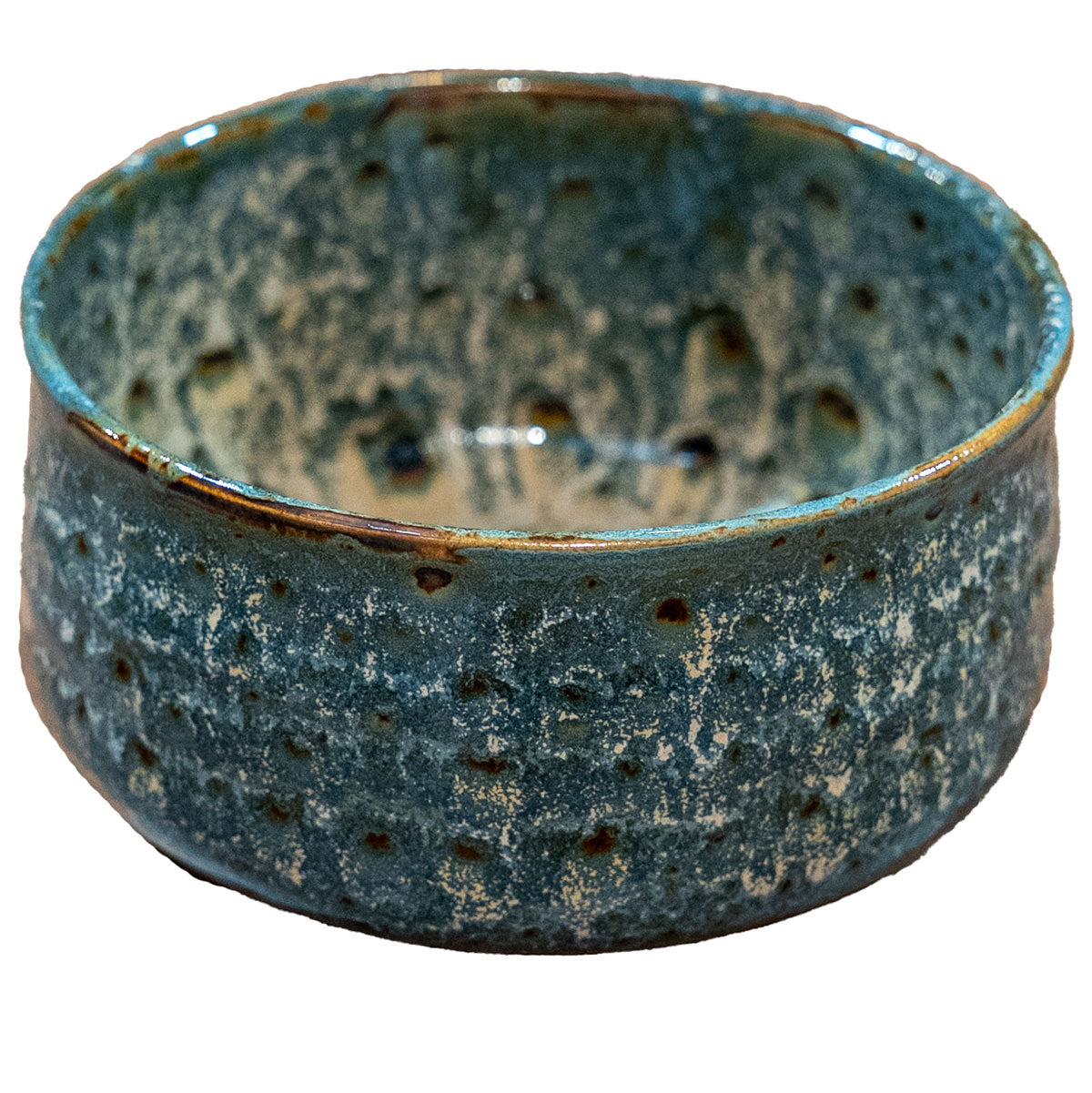 Handcrafted Hasami Rustic Yohen Matcha Tea Bowl with unique earthy spotted pattern and traditional wooden gift box